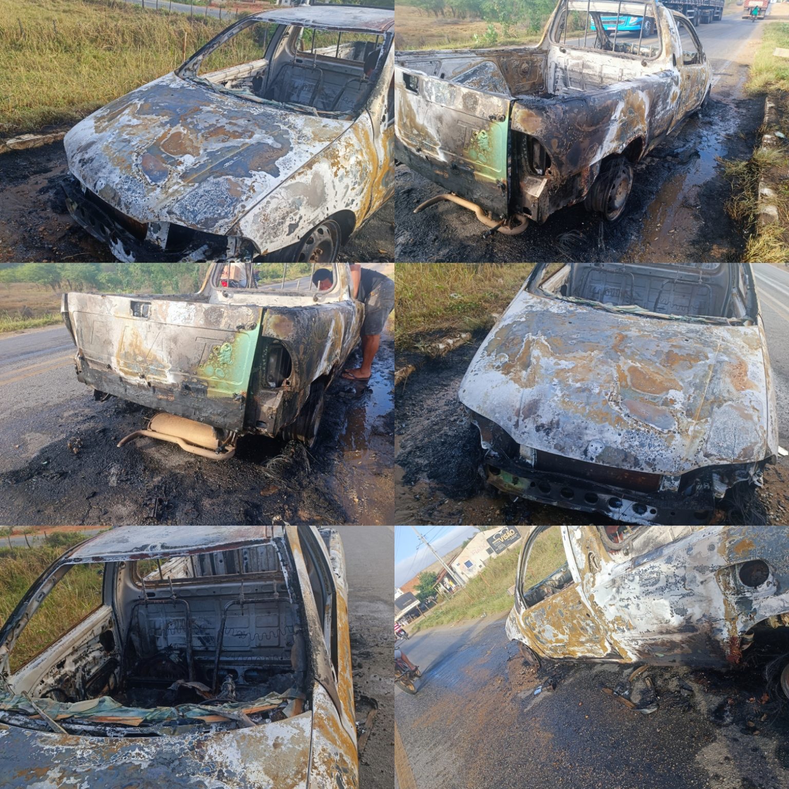 Carro pega fogo e fica completamente destruído na BR-412 em Monteiro