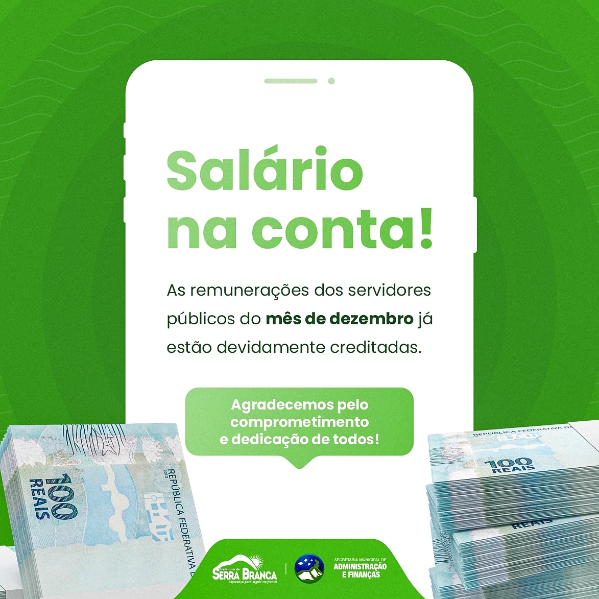 Prefeitura de Serra Branca efetua pagamento de servidores referente ao mês de dezembro