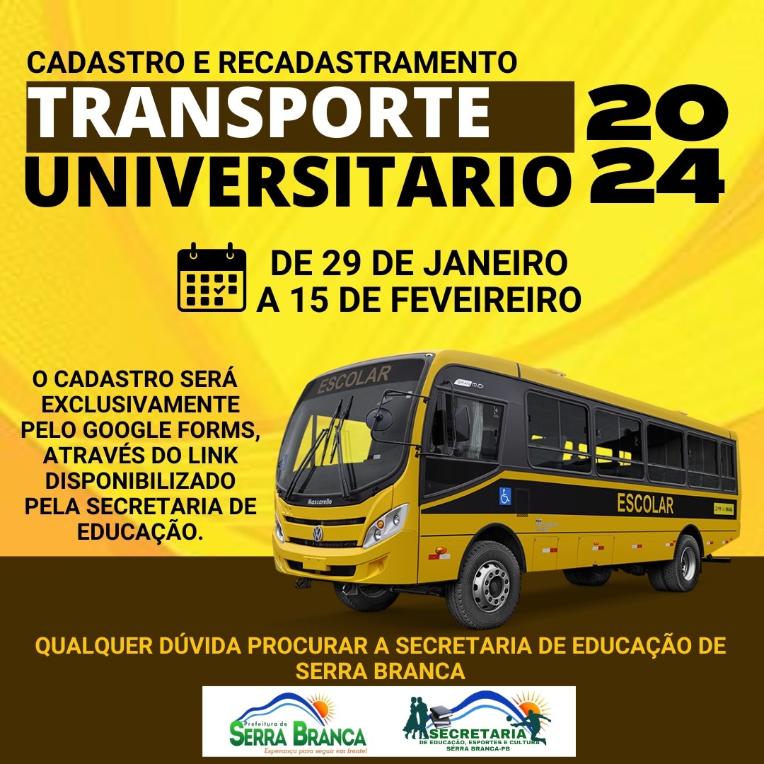 Secretaria de Educação de Serra Branca inicia cadastro para transporte universitário 2024