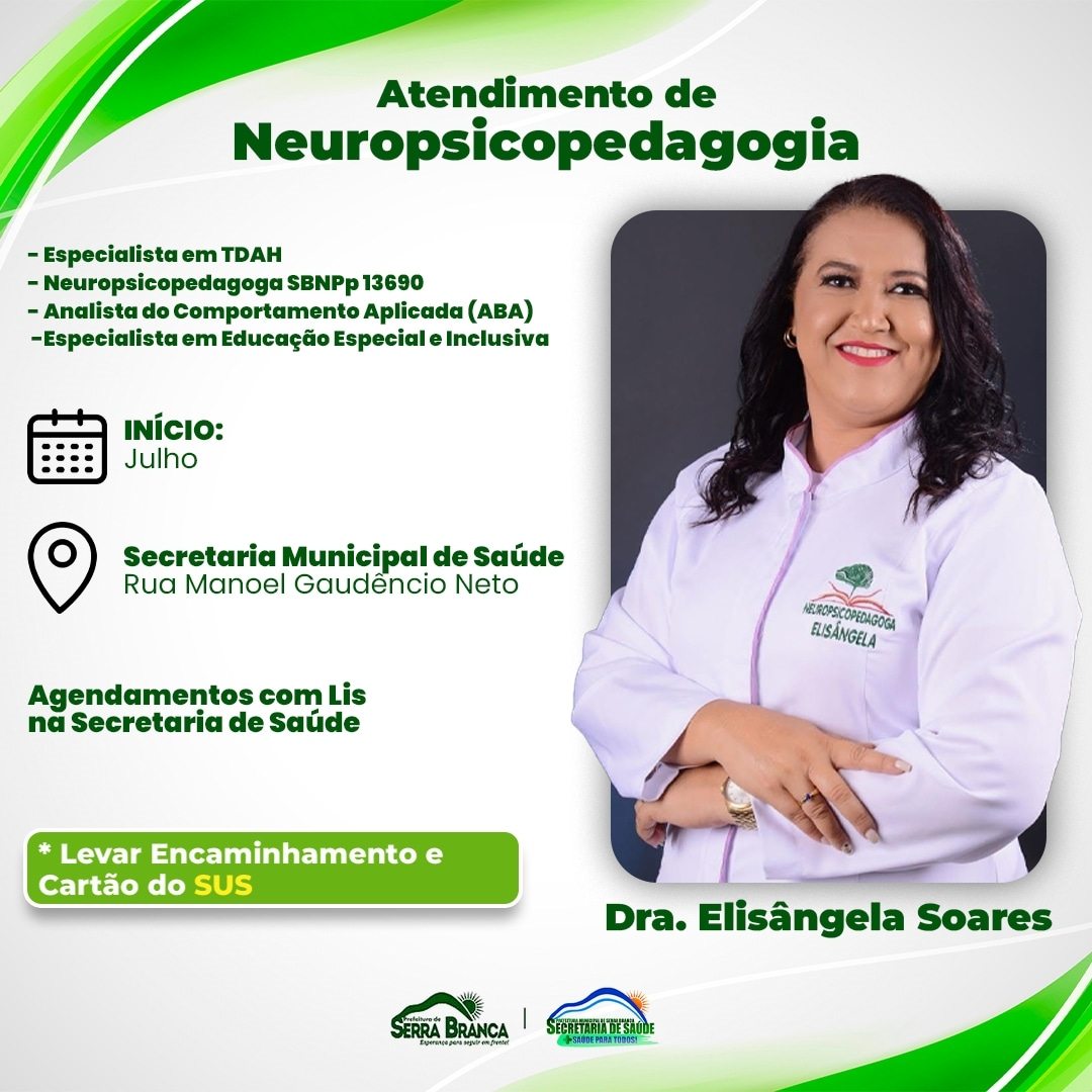 Secretaria de Saúde anuncia a oferta de consultas em neuropsicopedagogia para a população de Serra Branca