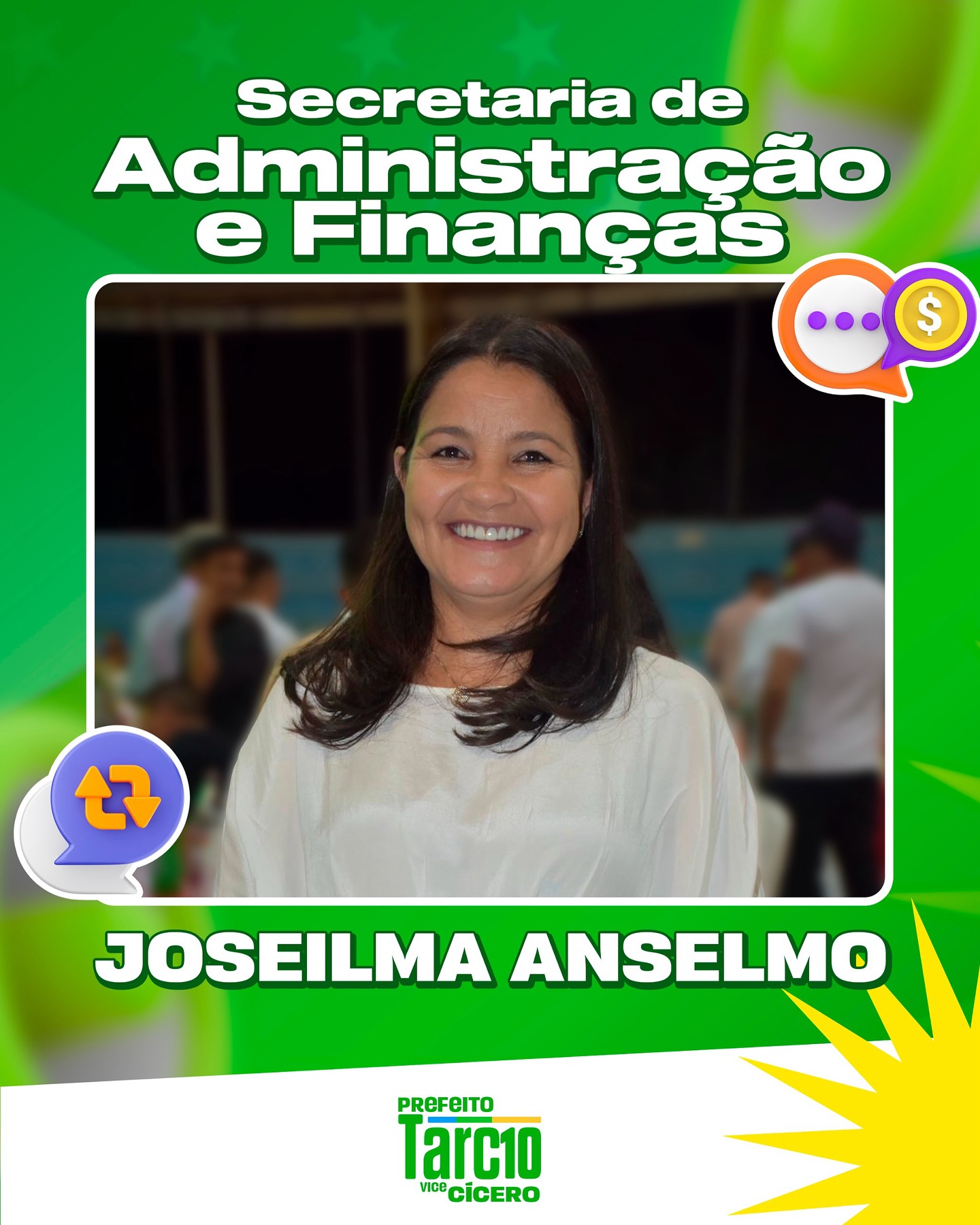Amparo: Prefeito eleito Tarcio Gabriel anuncia Joseilma Anselmo como secretária de Administração e Finanças