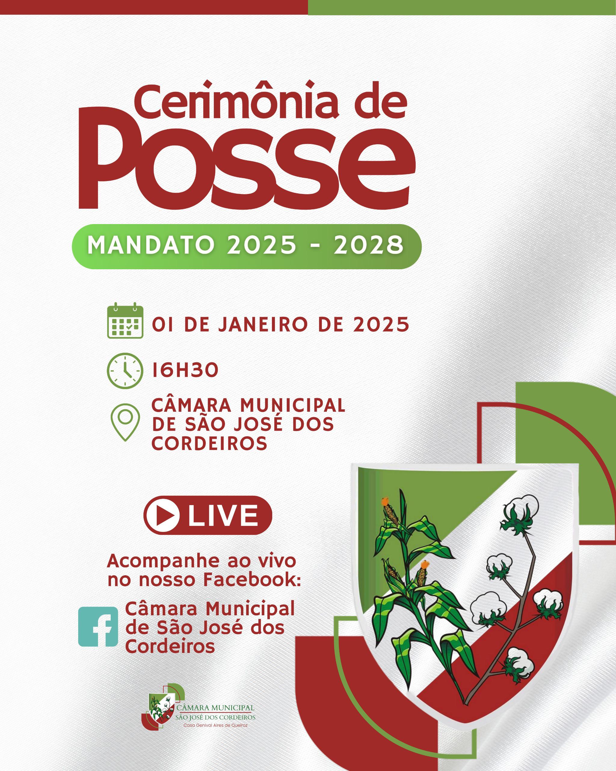 Confira detalhes da Solenidade de Posse de Prefeito, Vice- Prefeita, Vereadores e Secretários  de São José dos Cordeiros