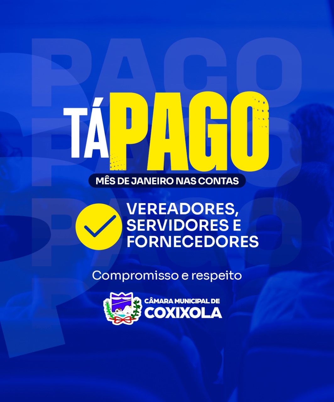 Presidente da Câmara de Coxixola, Igor Amorim, paga salários de janeiro antes do fim do mês