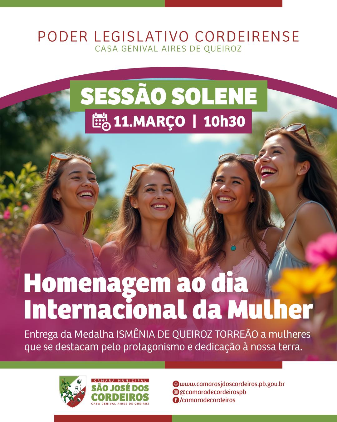 Câmara de São José dos Cordeiros irá realizar Sessão Solene em homenagem ao Dia Internacional da Mulher