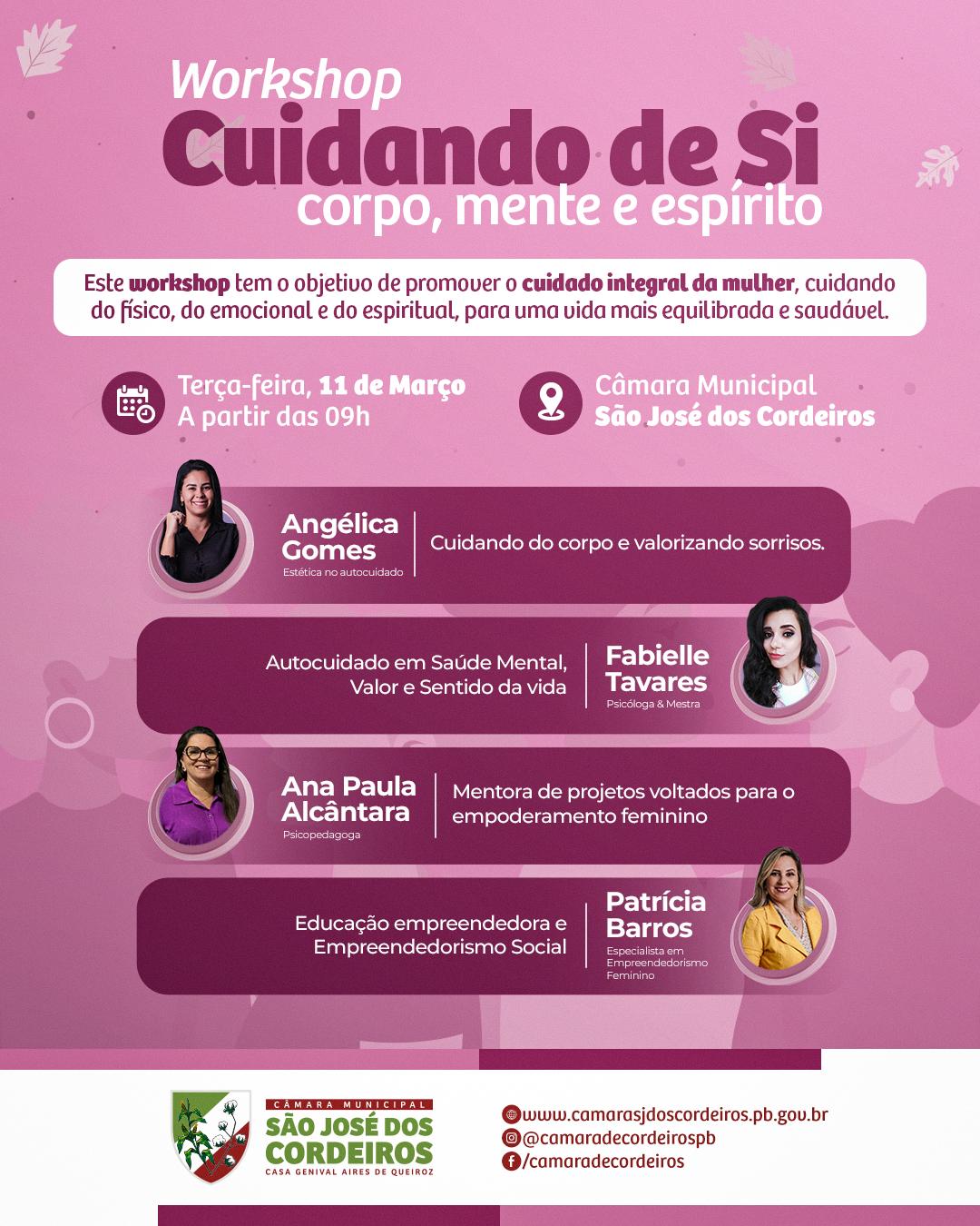 Câmara de São José dos Cordeiros realizará Workshop e Sessão Solene em homenagem  às mulheres