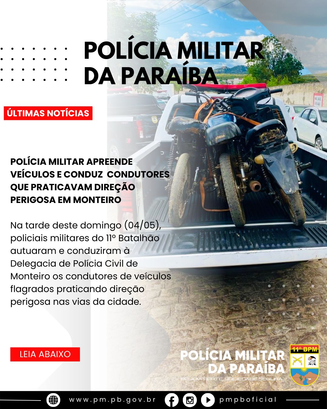 Polícia Militar apreende veículos e conduz condutores que praticavam direção perigosa em Monteiro
