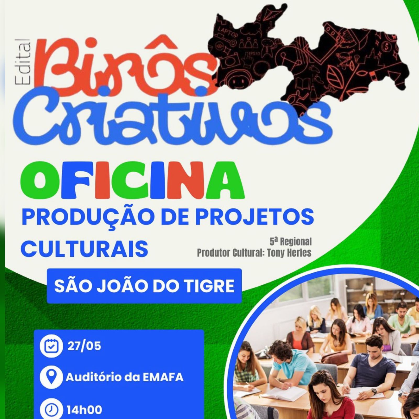 São João do Tigre sedia Oficina Birôs Criativos com foco em projetos culturais e editais como a PNAB