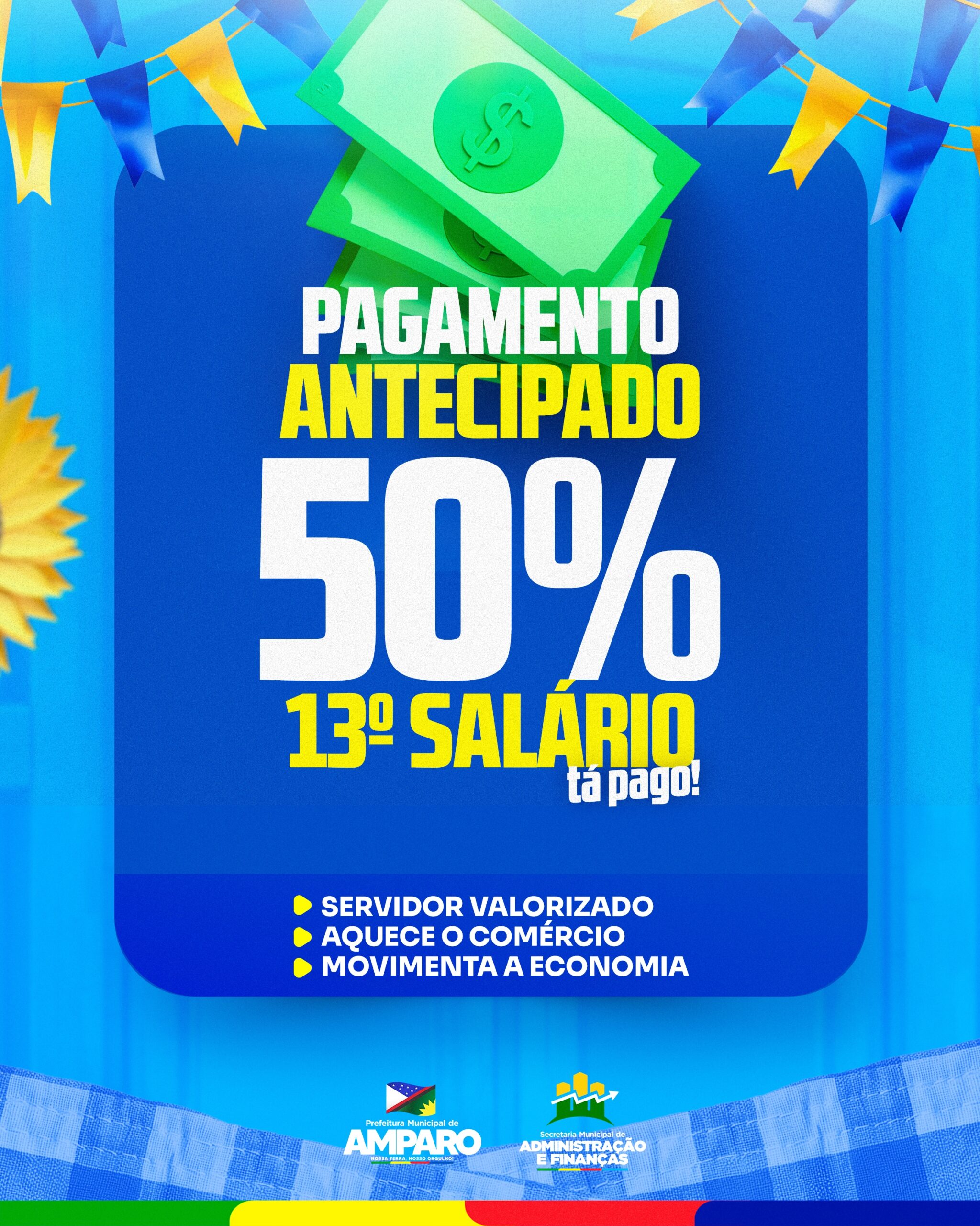 Prefeitura de Amparo antecipa 50% do 13º salário aos servidores municipais