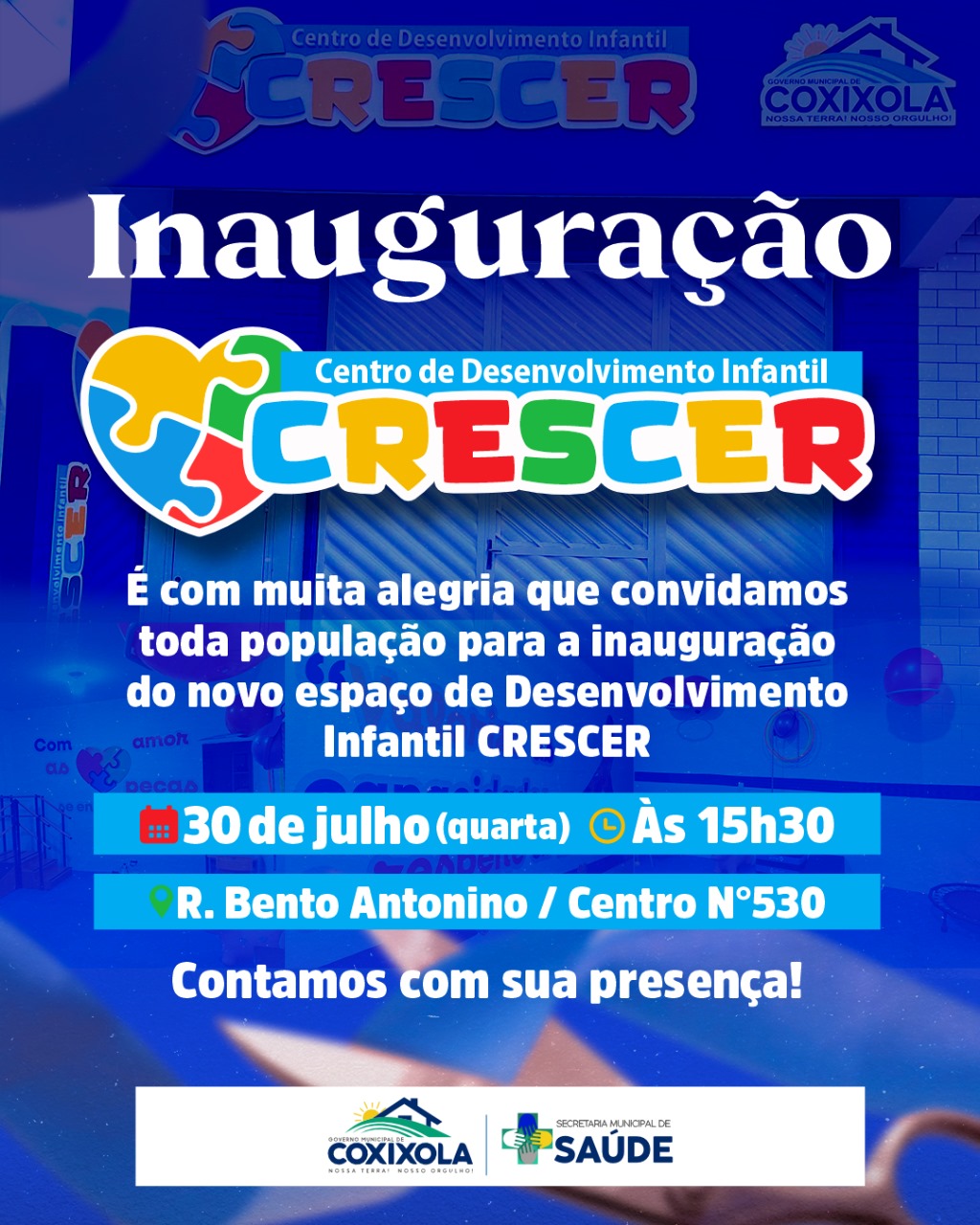 Coxixola inaugura Centro de Desenvolvimento Infantil CRESCER e reforça cuidado com a primeira infância