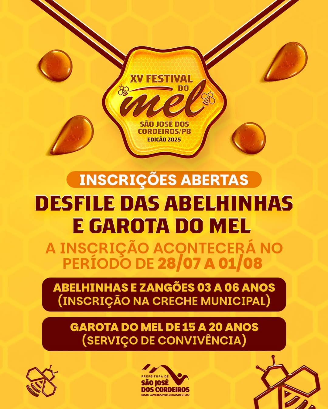 Festival do Mel 2025 abre inscrições para concursos “Garota do Mel” e “Abelhinhas” em São José dos Cordeiros