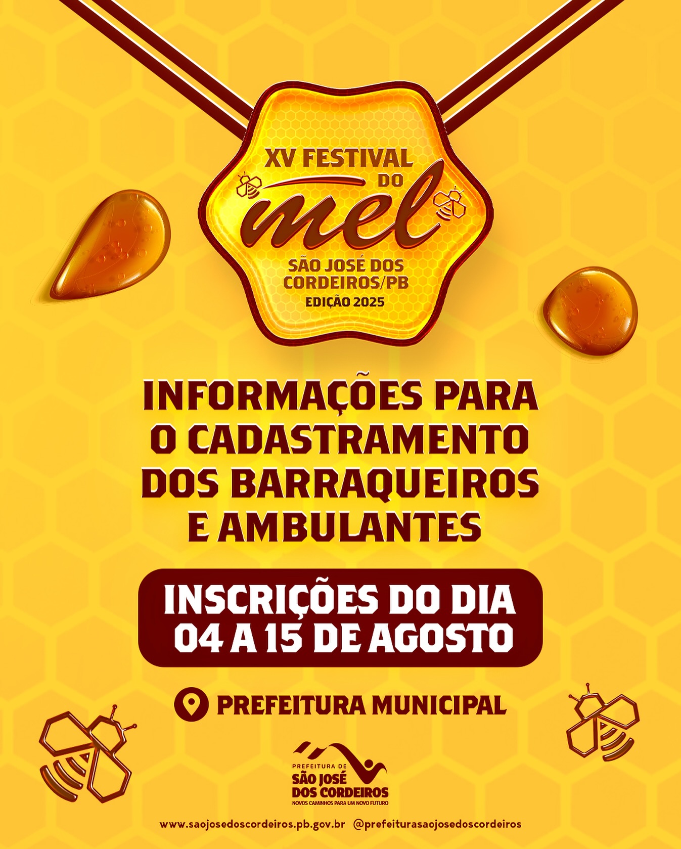 Prefeitura de São José dos Cordeiros divulga edital para comerciantes interessados em atuar no Festival do Mel 2025