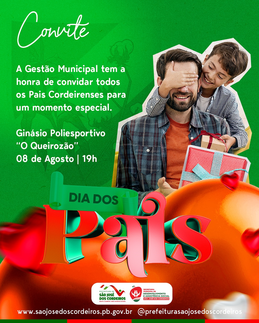 Prefeitura de São José dos Cordeiros promove homenagem especial aos pais nesta sexta-feira, no Ginásio “O Queirozão”