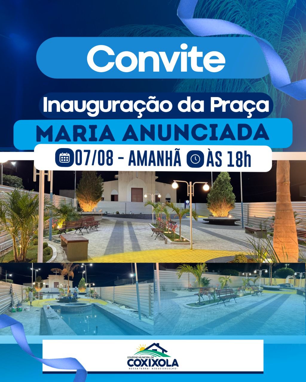 Prefeito Nelsinho vai inaugurar a Praça Maria Anunciada em Coxixola nesta quinta-feira