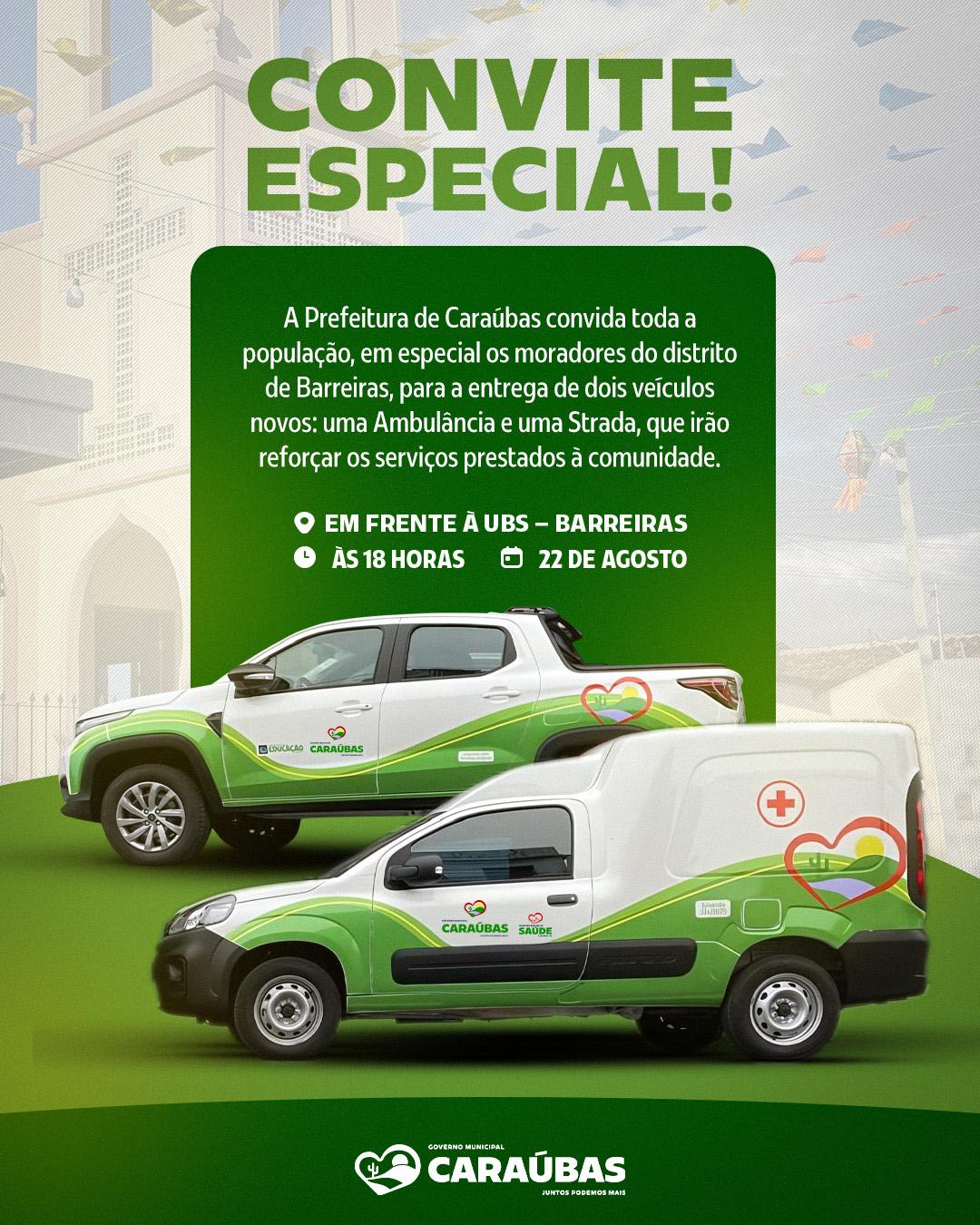 Prefeitura de Caraúbas entrega novos veículos: ambulância e Strada, para atender demandas da população