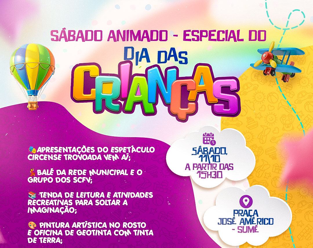 Sábado Animado: Prefeitura de Sumé celebra Dia das Crianças com programação especial