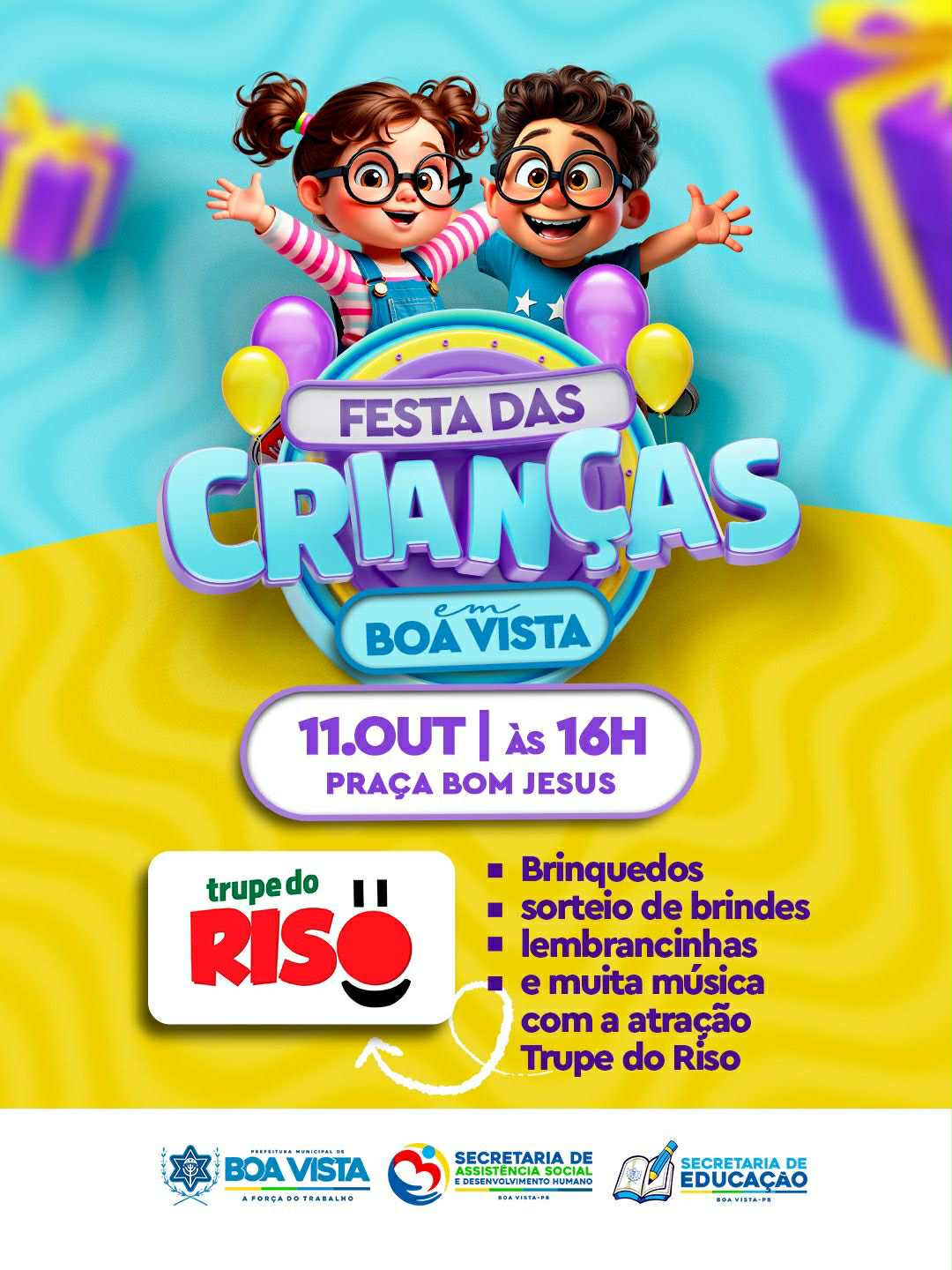 Prefeitura de Boa Vista realizará programação especial do Dia das Crianças com show da Trupe do Riso