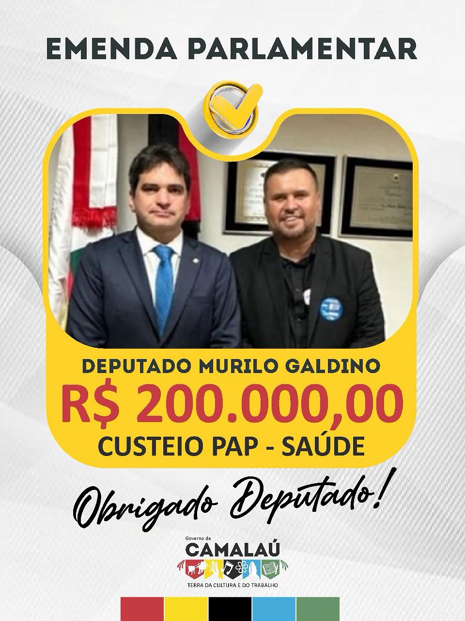 Camalaú recebe R$ 200 mil para custeio da saúde através de Murilo Galdino e prefeito comemora