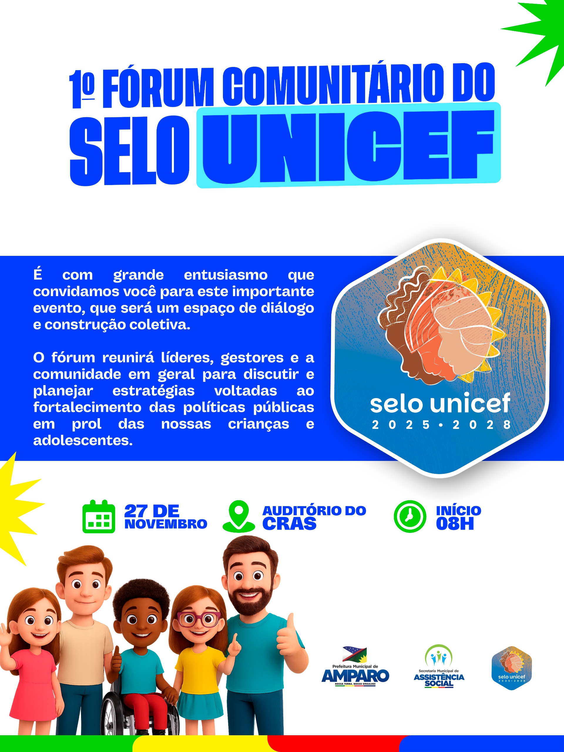 Amparo realiza nesta quinta-feira o 1º Fórum Comunitário do Selo UNICEF 2025–2028