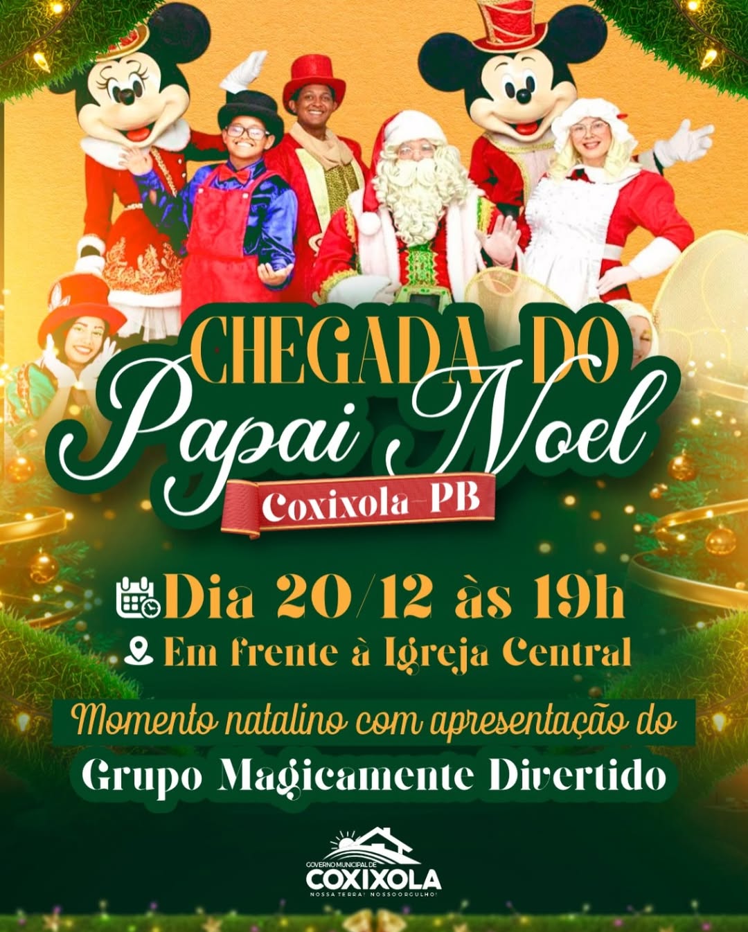 Prefeitura de Coxixola promove chegada do Papai Noel com programação especial neste sábado