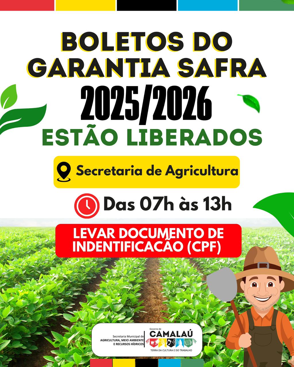 Prefeitura de Camalaú informa liberação dos boletos do Garantia-Safra 2025/2026