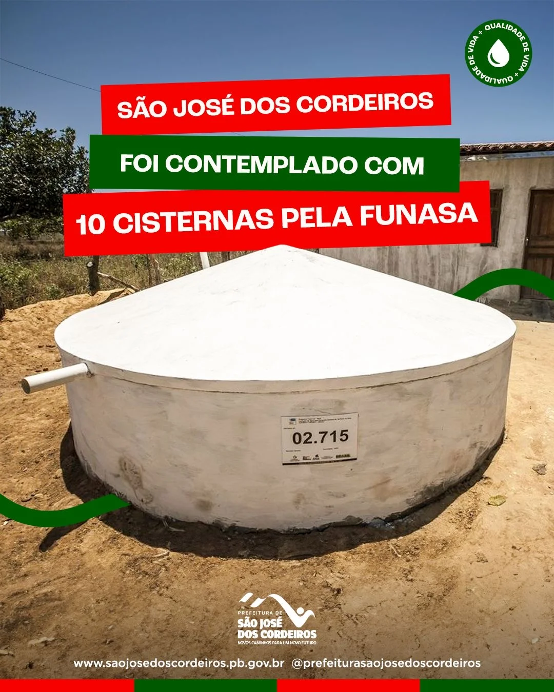 São José dos Cordeiros é contemplado com 10 cisternas para reforçar acesso à água potável na zona rural