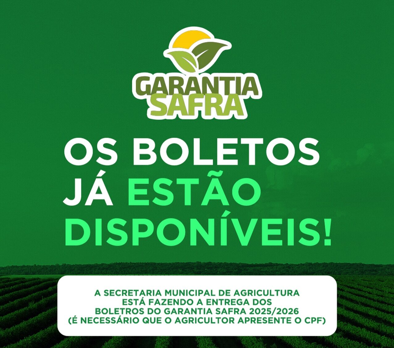Prefeitura de São José dos Cordeiros disponibiliza boletos do Garantia Safra 2025/2026