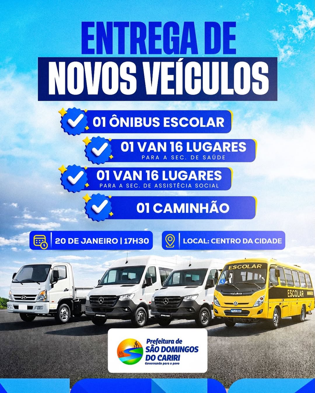 Prefeitura de São Domingos do Cariri realiza entrega de novos veículos nesta terça-feira (20)