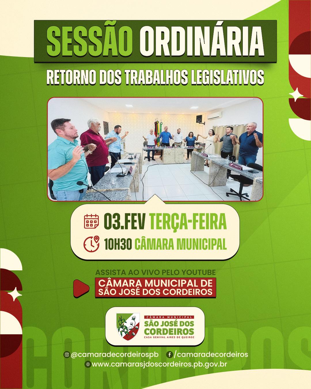 Câmara Municipal de São José dos Cordeiros inicia trabalhos legislativos de 2026 nesta terça-feira (03)