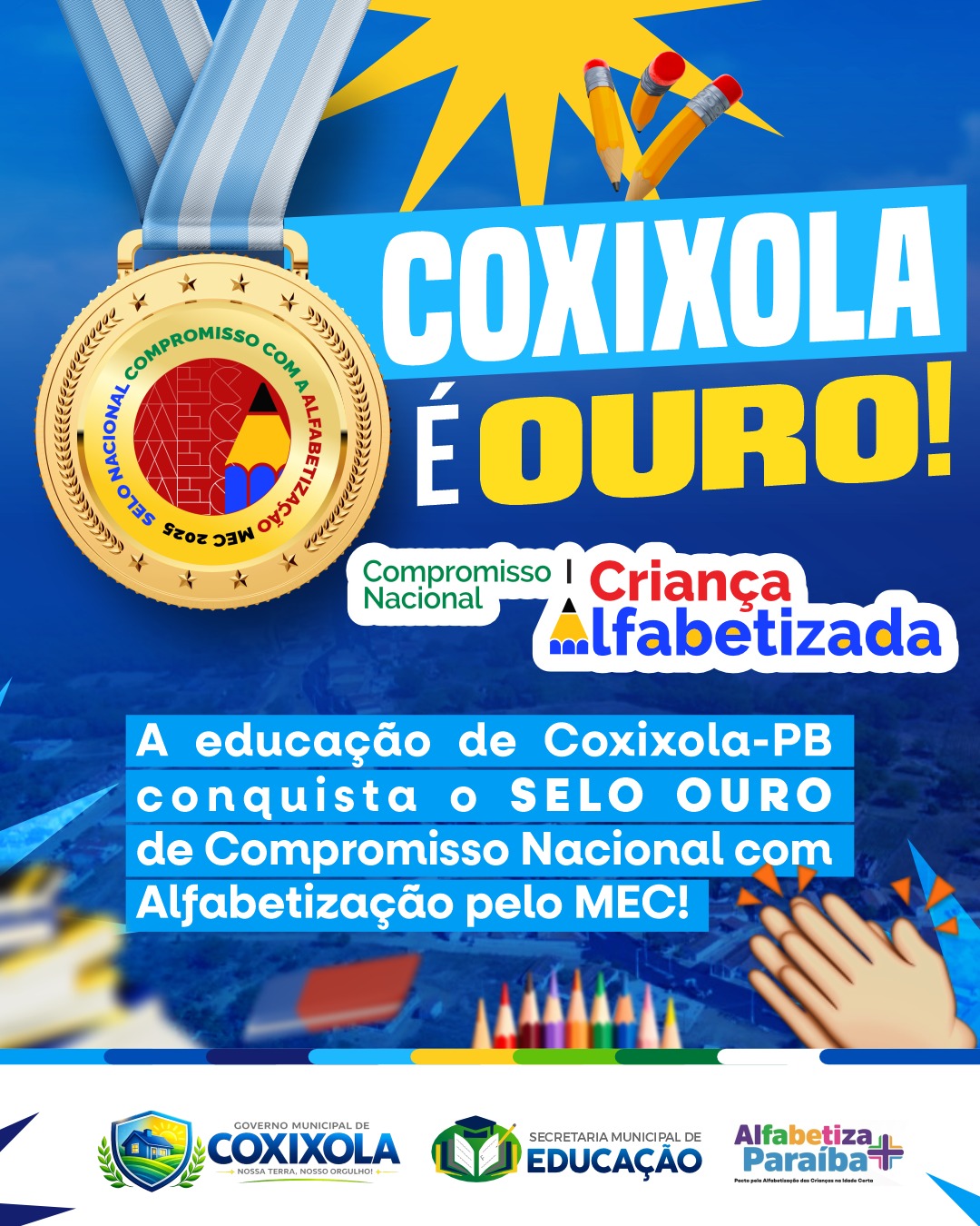 Coxixola conquista Selo Ouro do Compromisso Nacional com a Alfabetização concedido pelo MEC