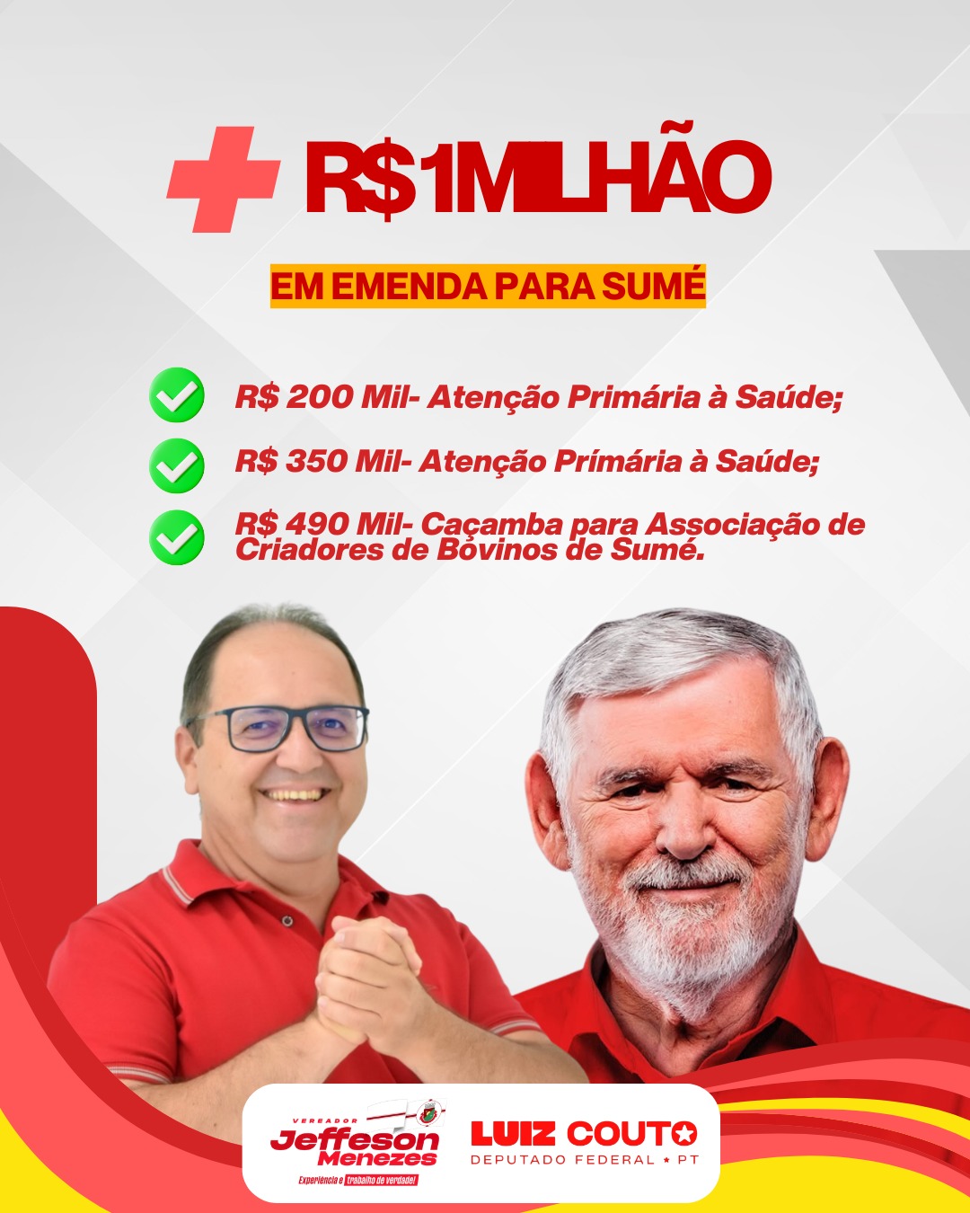 Jeffeson Menezes, presidente da Câmara de Sumé, garante mais de R$ 1 milhão em recursos através do deputado Luiz Couto
