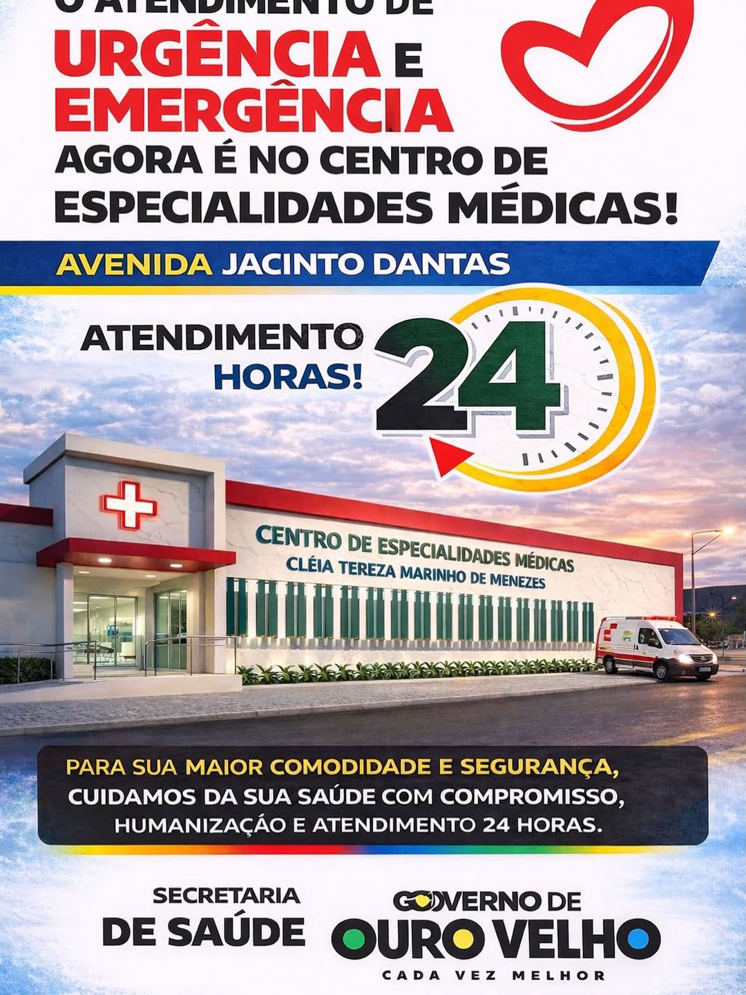 Atendimento de Urgência e Emergência passa a funcionar 24h no Centro de Especialidades Médicas em Ouro Velho