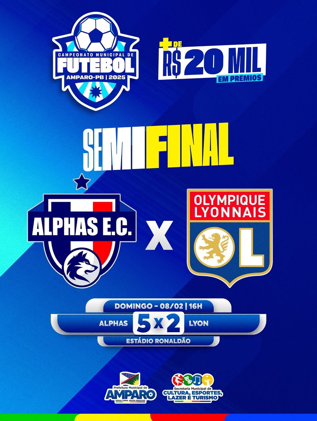 Alphas vence Lyon por 5 a 2 e garante vaga na final do Campeonato Municipal de Futebol de Amparo