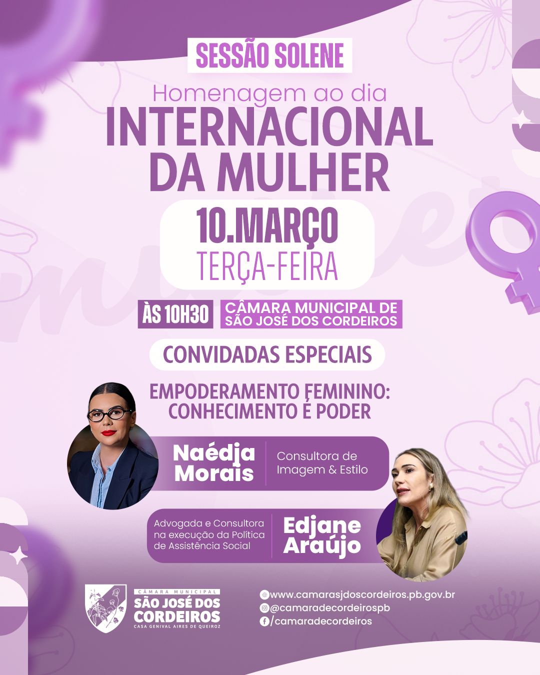 Câmara de São José dos Cordeiros realiza sessão solene em homenagem ao Dia Internacional da Mulher