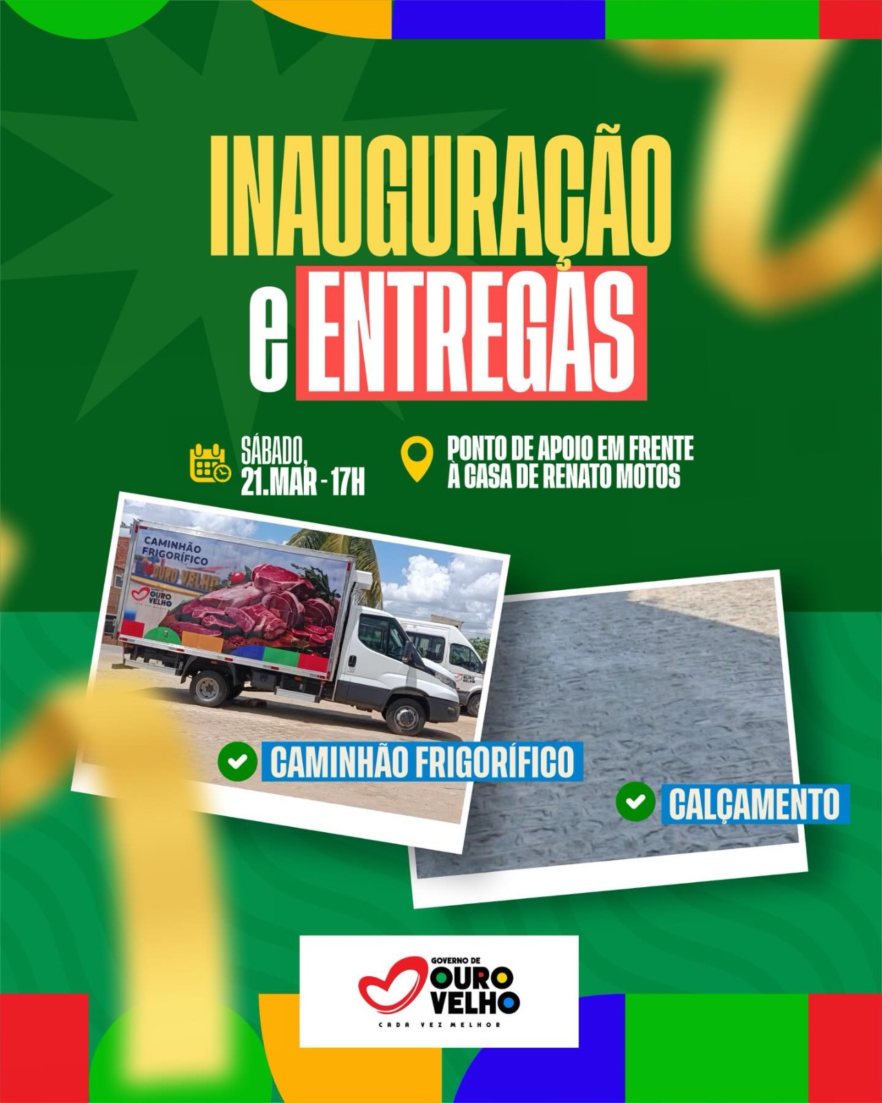 Prefeito Dr. Júnior inaugura calçamento e entrega caminhão frigorífico no próximo sábado em Ouro Velho
