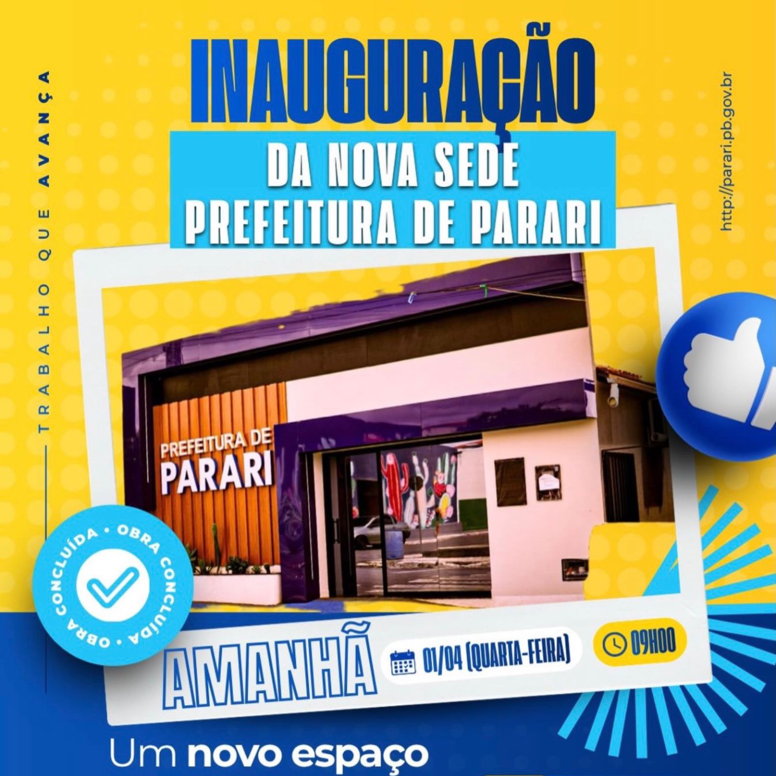 Parari inaugura nova sede da Prefeitura nesta quarta-feira (1º) com café da manhã para a população