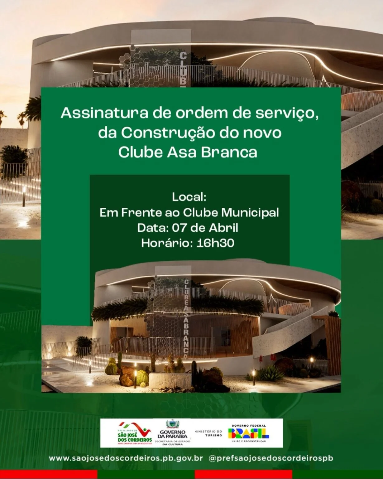 São José dos Cordeiros anuncia construção do Novo Clube Asa Branca; assinatura da ordem de serviço ocorre nesta terça