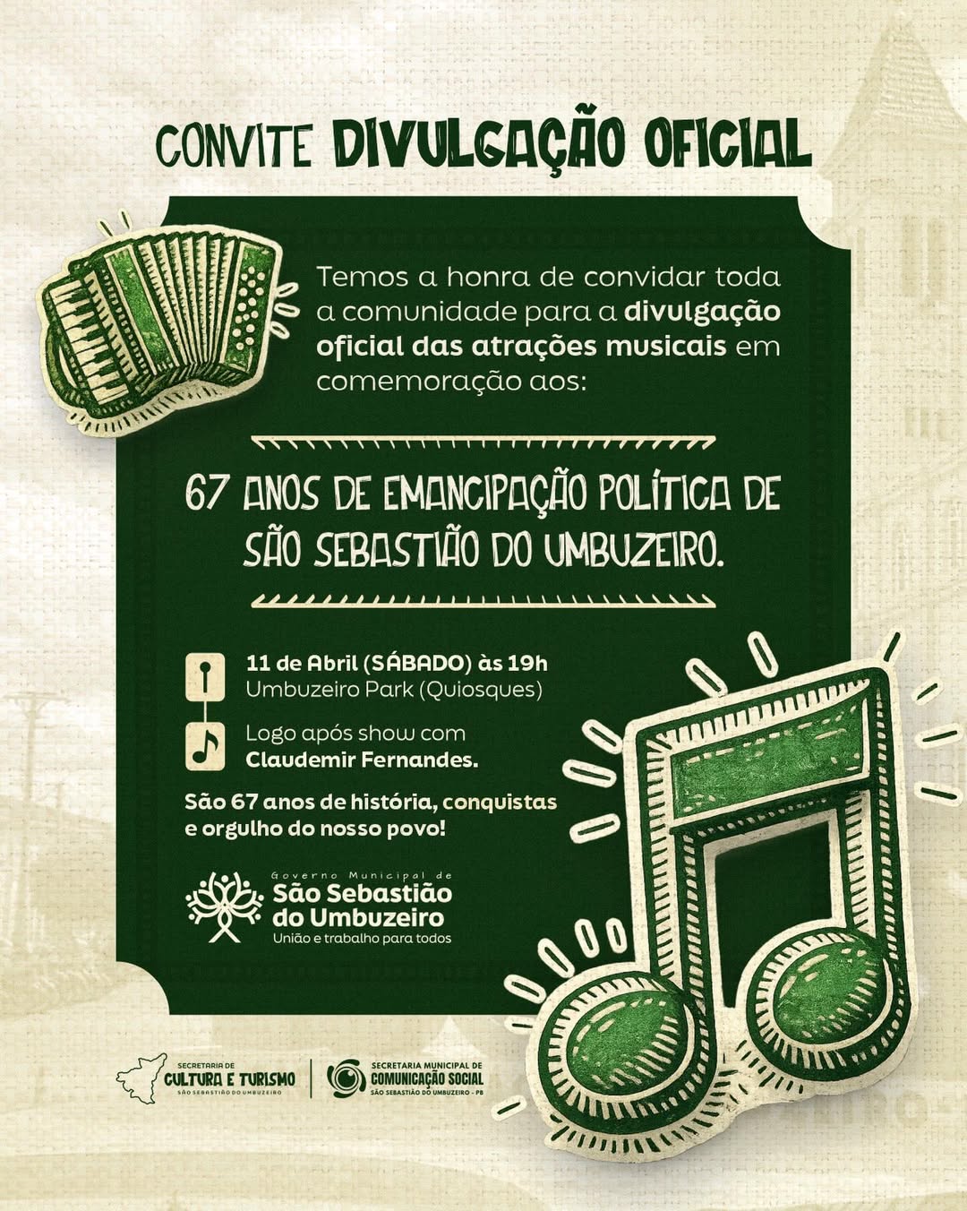 São Sebastião do Umbuzeiro anuncia lançamento oficial das atrações dos 67 anos de emancipação política